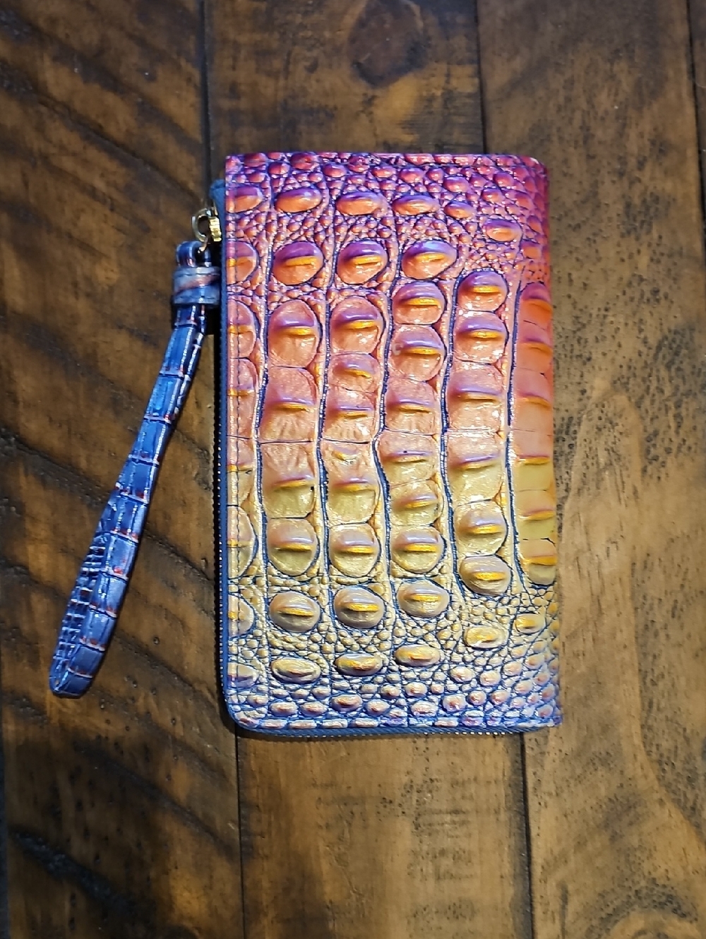 Brahmin Iridescent Croc-Embossed Wristlet - Purple, Pink, Gold - Picture 2 of 5